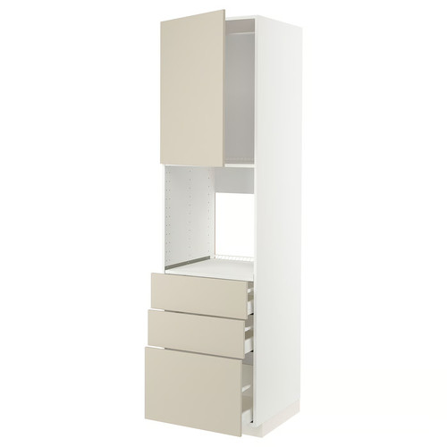 METOD / MAXIMERA High cab f oven w door/3 drawers, white/Havstorp beige, 60x60x220 cm