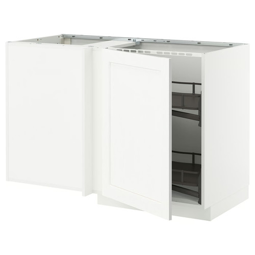 METOD Corner base cab w pull-out fitting, white Enköping/white wood effect, 128x68 cm