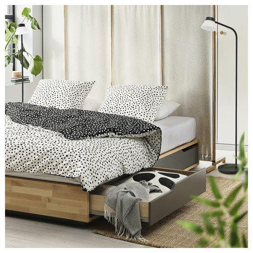 MANDAL Bed frame with storage, birch/grey, 160x200 cm