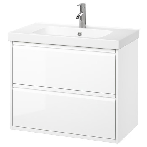 ÄNGSJÖN / ORRSJÖN Wash-stnd w drawers/wash-basin/tap, high-gloss white, 82x49x69 cm