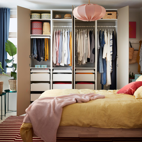 PAX / REINSVOLL Wardrobe combination, white, grey-beige, 200x60x236 cm