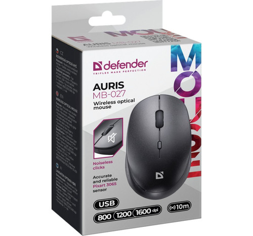 Defender Optical Wireless Mouse Silent Click Auris MB-027, black