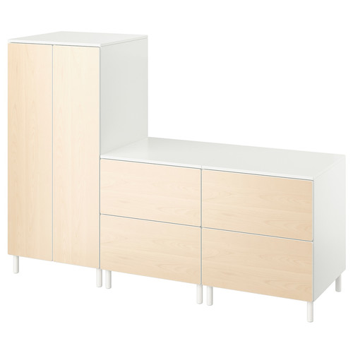 SMÅSTAD / PLATSA Wardrobe, white birch/with 2 chest of drawers, 180x57x133 cm