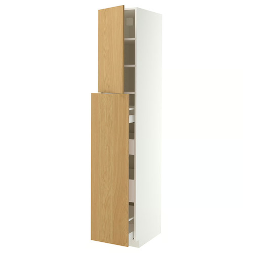 METOD / MAXIMERA Hc w p-o func 4drw/1dr/2shlv, white/Sinarp oak veneer, 40x60x220 cm
