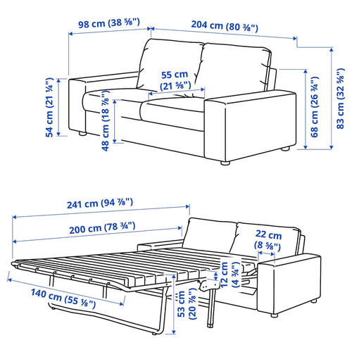 VIMLE 2-seat sofa-bed, with wide armrests/Hallarp beige