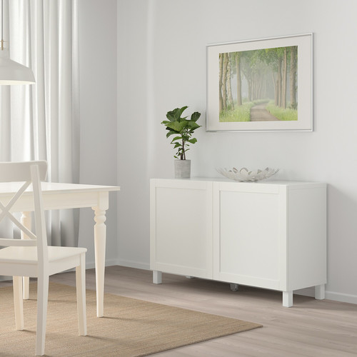 BESTÅ Storage combination with doors, white, Hanviken/Stubbarp white, 120x42x74 cm