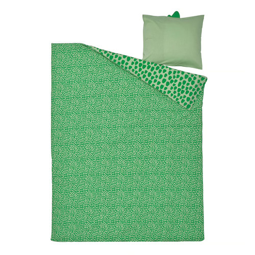 NATTHÄGER Duvet cover and pillowcase, green/crocodile, 150x200/50x60 cm