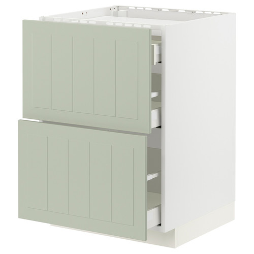 METOD / MAXIMERA Base cab f hob/2 fronts/3 drawers, white/Stensund light green, 60x60 cm