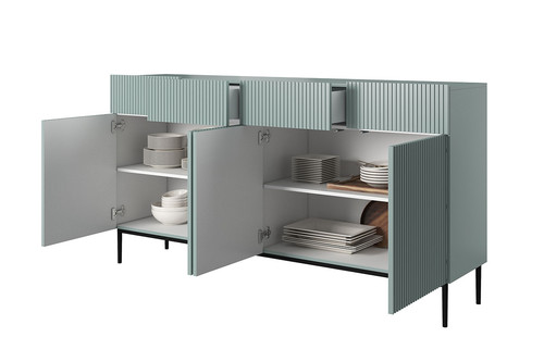 Cabinet with 4 Doors & 4 Drawers Nicole 200cm, sage, black legs