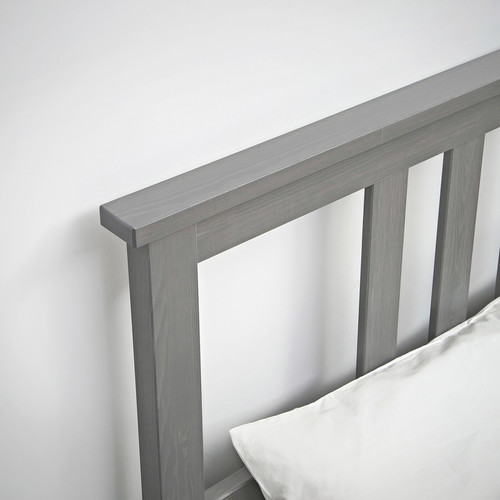 HEMNES Bed frame with mattress, grey stain/Valevåg medium firm, 160x200 cm