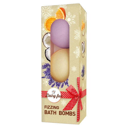 Dairy Fun Fizzing Bath Bombs Orange, Brownie, Lavender 3x100g