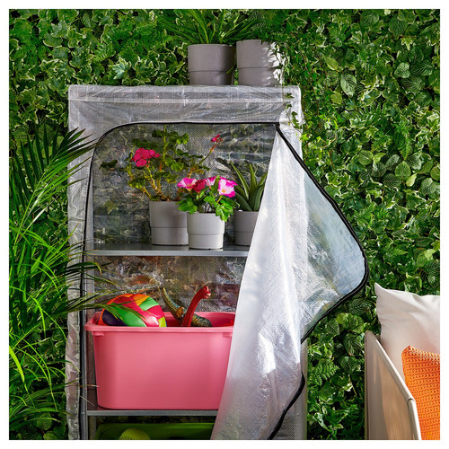 HYLLIS Shelving units with covers, transparent, 180x27x74-140 cm
