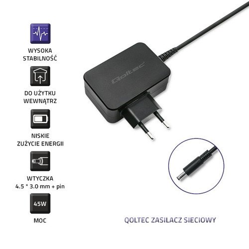 Qoltec Power Adapter for Dell Laptops | 45W | 19.5V | 2.31A | 4.5 * 3.0 + pin