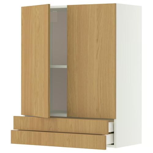 METOD / MAXIMERA Wall cabinet w 2 doors/2 drawers, white/Sinarp oak veneer, 80x100 cm