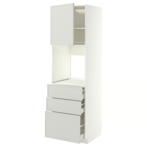 METOD/MAXIMERA High cab f oven w door/3 drawers, white/Aspudden light grey, 60x60x200 cm