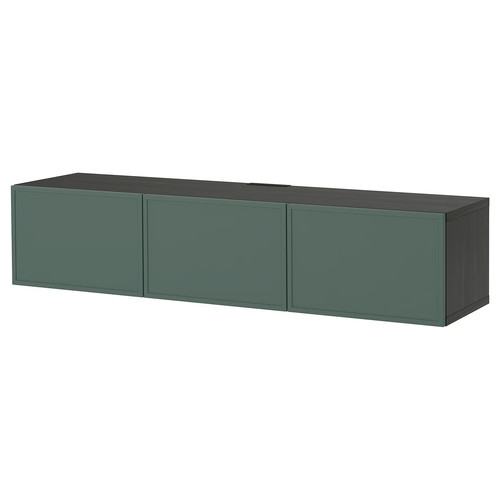 BESTÅ TV bench with doors, black-brown/Krukmakare dark grey-green, 180x42x38 cm