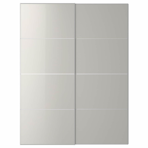 HOKKSUND Pair of sliding doors, high-gloss light grey, 150x201 cm