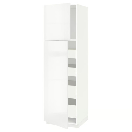 METOD / MAXIMERA Hi cab w 2 doors/4 drawers, white/Ringhult white, 60x60x200 cm