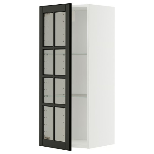 METOD Wall cabinet w shelves/glass door, white/Bodbyn black, 40x100 cm