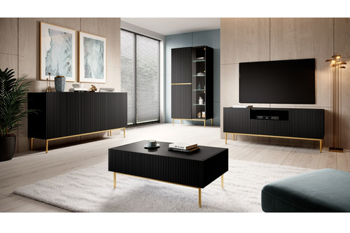 TV Cabinet Nicole 150 cm, matt black/gold legs