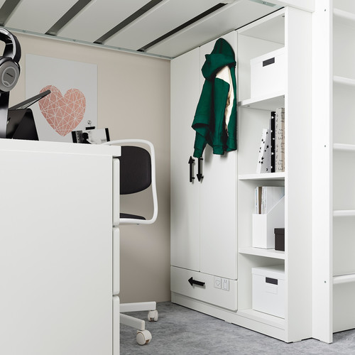 SMÅSTAD Loft bed, white pale turquoise/with desk with 4 drawers, 90x200 cm