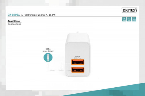 Digitus USB Charger EU Plug 2x USB-A DA-10061