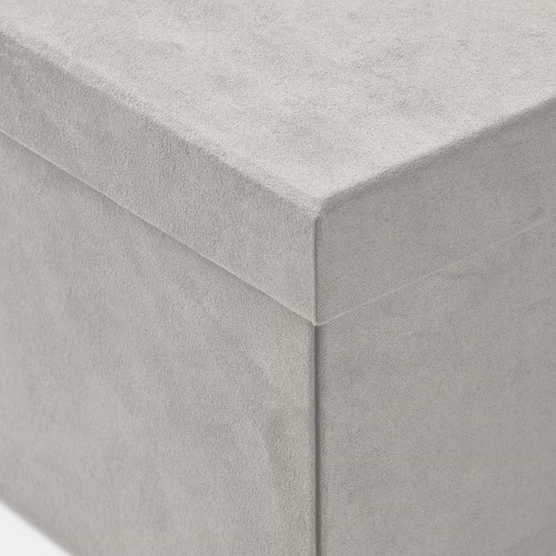 GJÄTTA Storage box with lid, velvet light grey, 18x25x15 cm