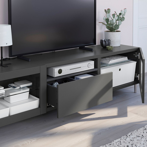 BESTÅ TV bench, dark grey Lappviken/Sindvik dark grey, 180x42x48 cm