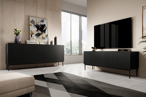 Four-Door Cabinet Nicole 200cm, matt black, black legs