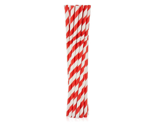 Paper Flexible Drinking Straws 12pcs, 6x200mm, red stripes