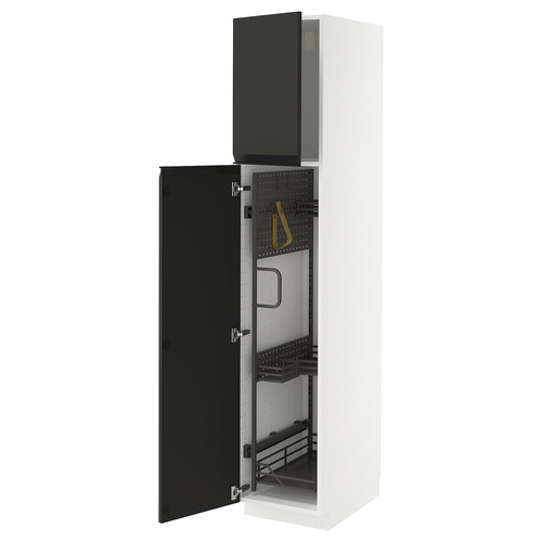 METOD High cabinet with cleaning interior, white/Tistorp brown walnut effect, 40x60x200 cm