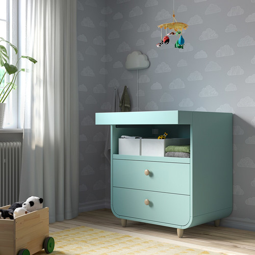 MYLLRA Changing table with drawers, light turquoise
