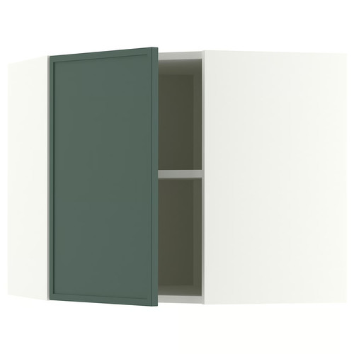 METOD Corner wall cabinet with shelves, white/Aspudden dark grey-green, 68x60 cm