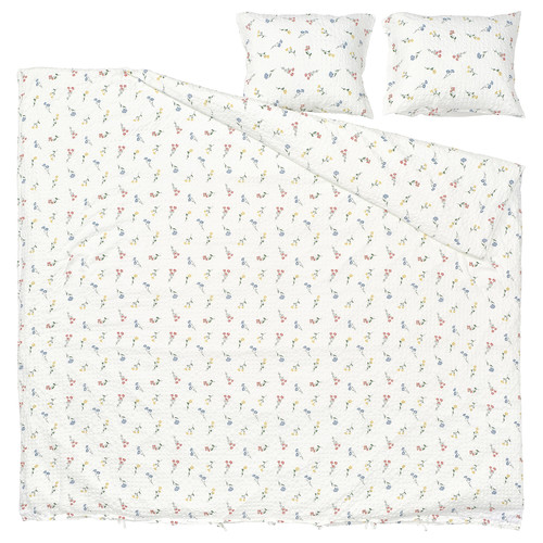 PILDVÄRGMAL Duvet cover and 2 pillowcases, white/floral pattern, 200x200/50x60 cm