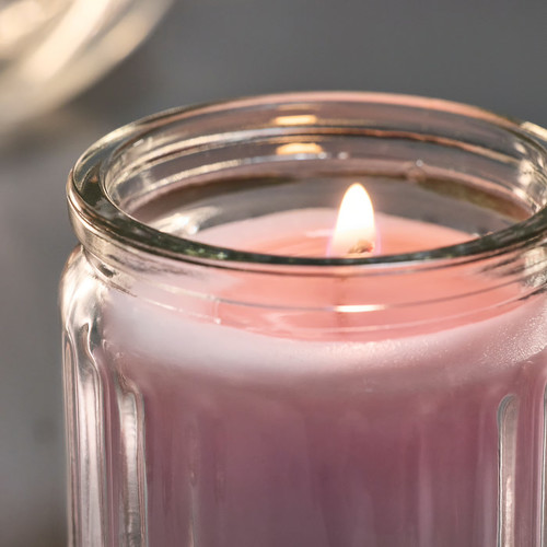 HÖKGÖK Scented candle in glass, Pink flowers pale pink, 12 hr