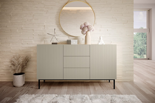 Cabinet with 2 Doors & 3 Drawers Nicole 150cm, cashmere/black legs