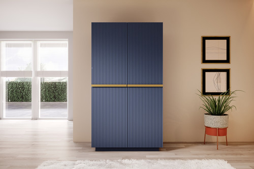 Wardrobe Nicole with Drawer Unit 100 cm, dark blue, gold handles