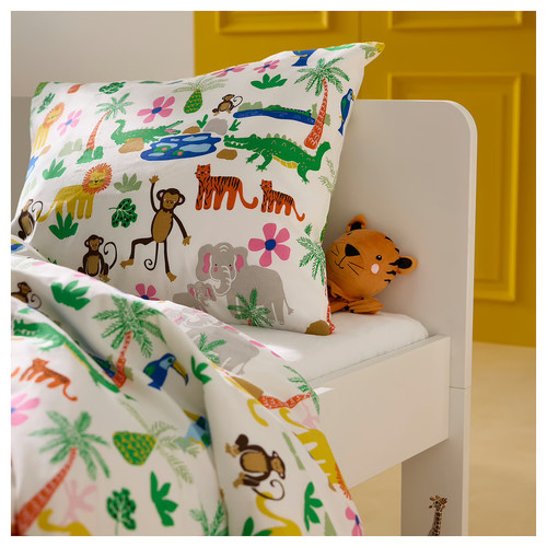 NATTHÄGER Duvet cover and pillowcase, multicolour/jungle, 150x200/50x60 cm