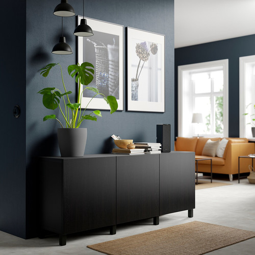 BESTÅ Storage combination with doors, black-brown, Lappviken black-brown, 180x40x74 cm