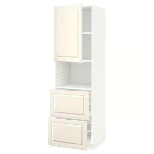 METOD / MAXIMERA Hi cab f micro w door/2 drawers, white/Bodbyn off-white, 60x60x200 cm