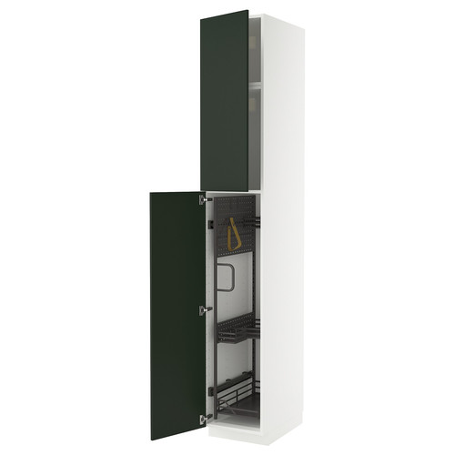 METOD High cabinet with cleaning interior, white/Havstorp deep green, 40x60x240 cm