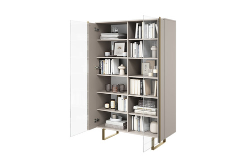 High Cabinet Display Cabinet Verica 120 cm, cashmere, gold legs