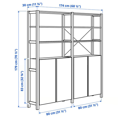 IVAR 2 sections/shelves/cabinet, pine, 174x30x179 cm