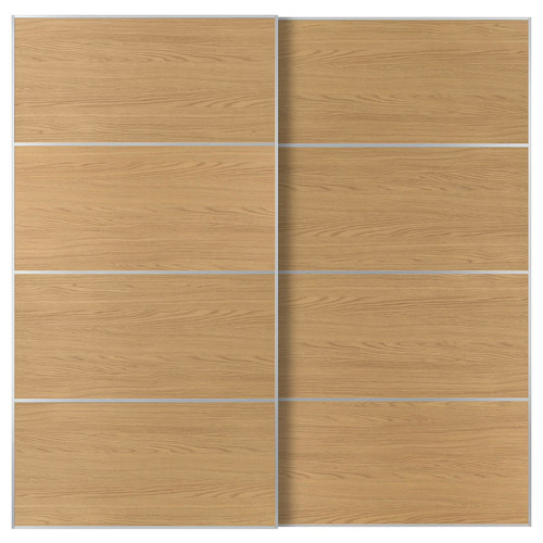 MEHAMN Pair of sliding doors, aluminium/double sided oak effect, 200x201 cm