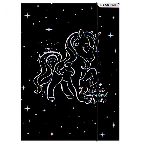 Document File Folder with Elastic Band A4 1pc Unicorn black, assorted patterns