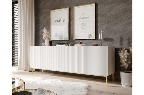 Four-Door Cabinet Nicole 200cm, matt white, gold legs