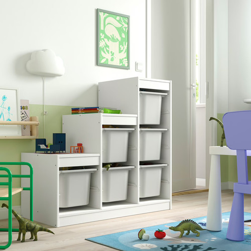 TROFAST Storage combination with boxes, white/grey, 99x44x94 cm