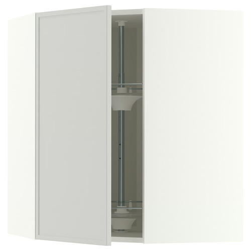 METOD Corner wall cabinet with carousel, white/Aspudden light grey, 68x80 cm