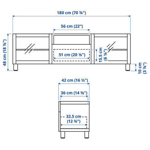 BESTÅ TV bench, white/Smeviken/Kabbarp white, 180x42x48 cm