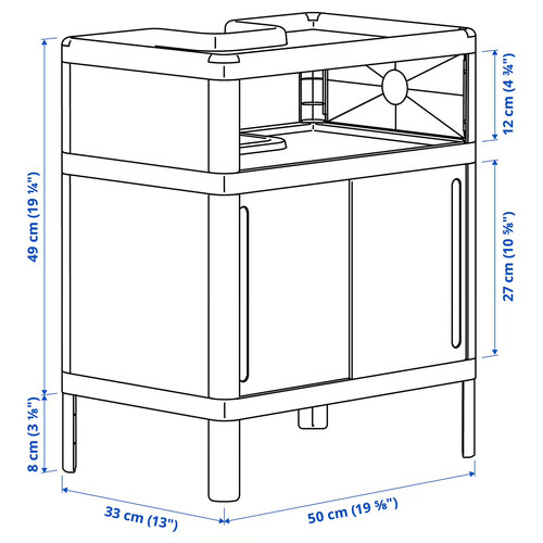 IVÖSJÖN Wash-basin base cabinet, with sliding doors/green, 50x33x57 cm